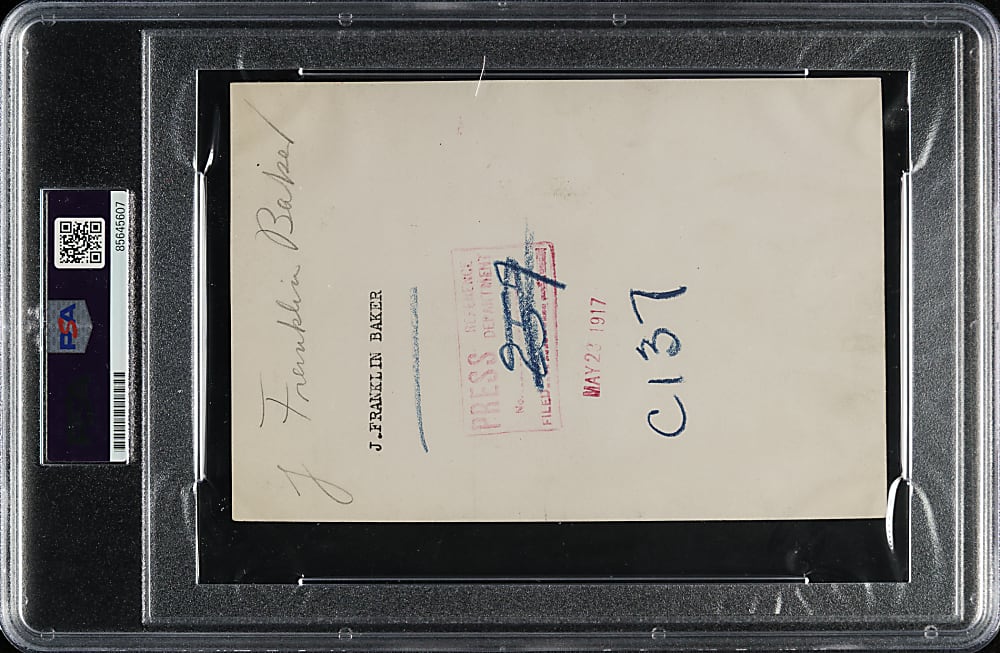 1917 Frank "Home Run" Baker Original News Service Photograph PSA/DNA Type I
