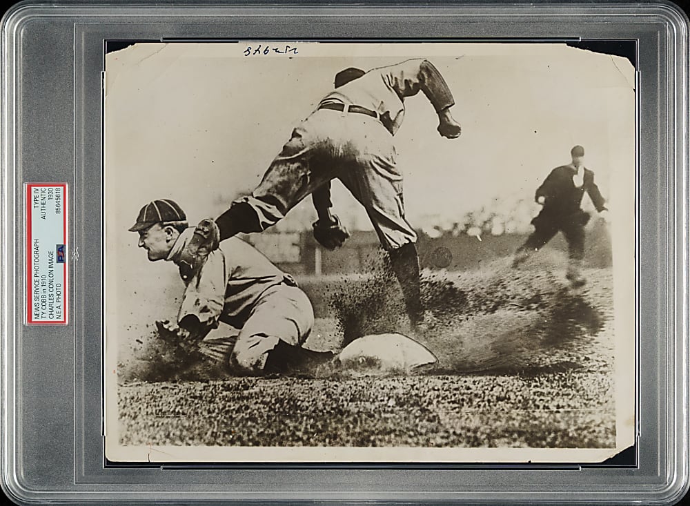 1930 Ty Cobb "Sliding Into Third" Vintage Newspaper Enterprise Association Photograph (Charles Conlon Image) PSA/DNA Type IV