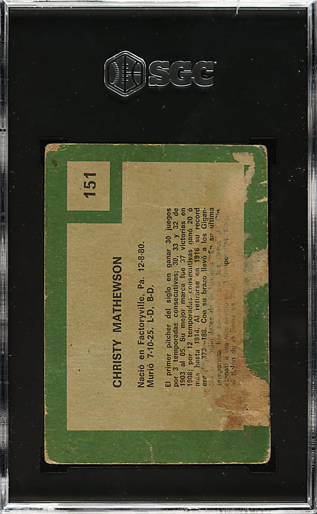 1967 Topps Venezuela "Retirado" #151 Christy Mathewson SGC POOR 1