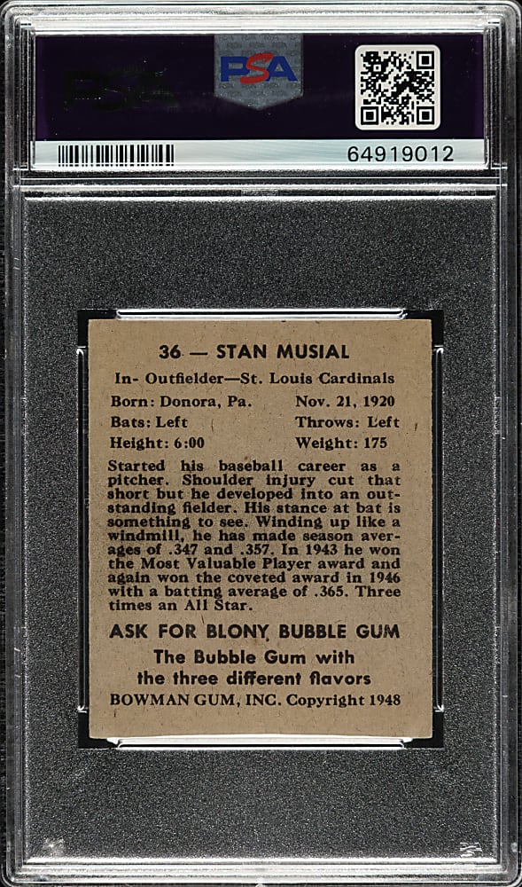 1948 Bowman #36 Stan Musial Rookie PSA EX 5