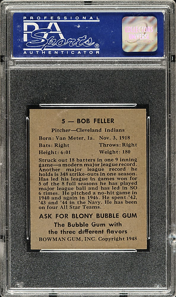 1948 Bowman #5 Bob Feller PSA MINT 9