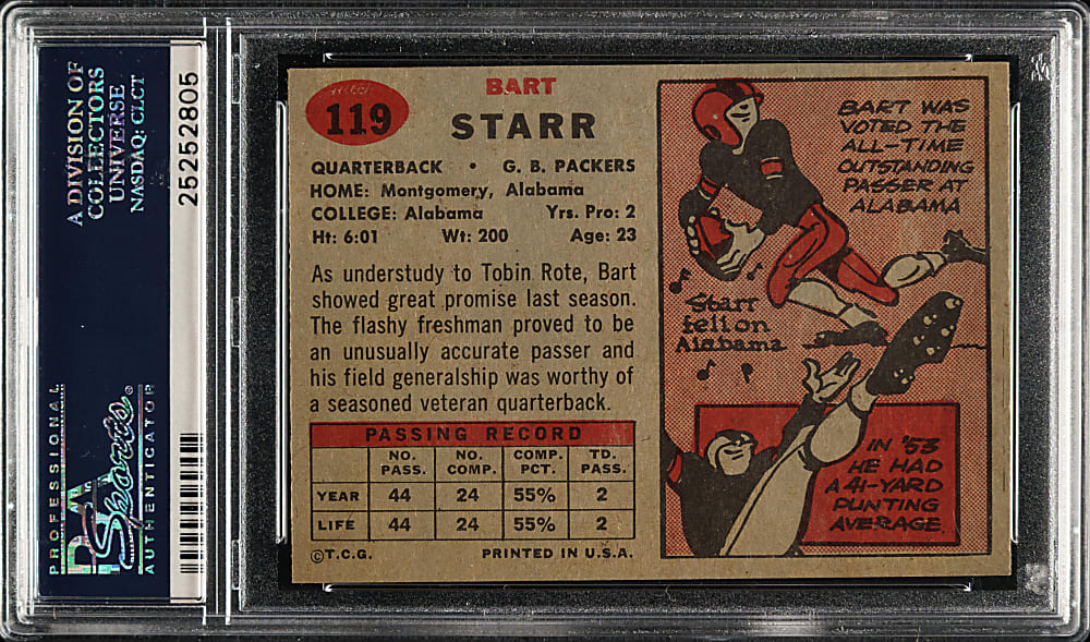 1957 Topps Football #119 Bart Starr Rookie PSA NM 7