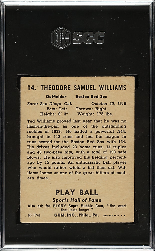 1941 R336 Play Ball #14 Ted Williams SGC VG 3