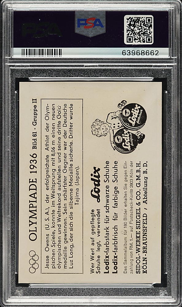 1936 Sidol-Werke Siegel Olympiade #61 Jesse Owens PSA NM-MT 8