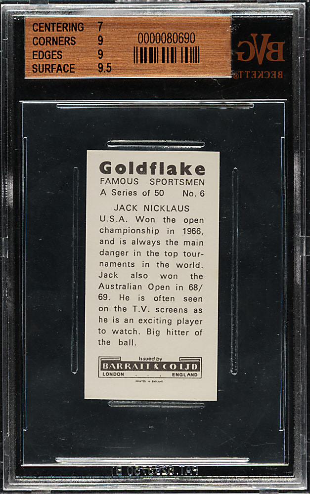 1971 Barratt & Co. Ltd. "Famous Sportsmen" #6 Jack Nicklaus BVG NM+ 7.5