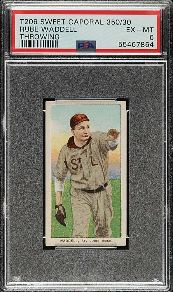 1909-1911 T206 White Border Rube Waddell Throwing PSA EX-MT 6