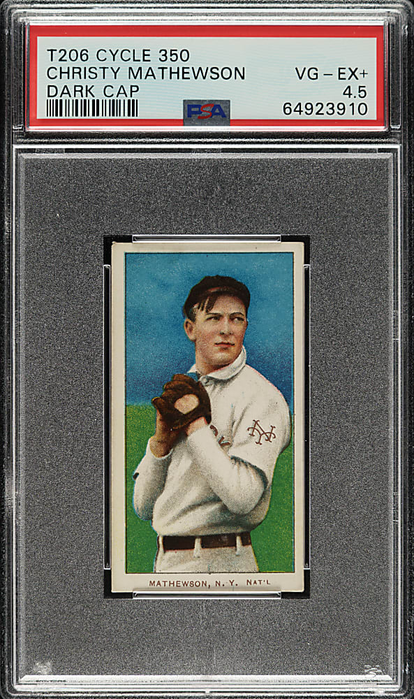 1909-1911 T206 White Border Christy Mathewson Dark Cap PSA VG-EX+ 4.5 - Cycle 350 Back
