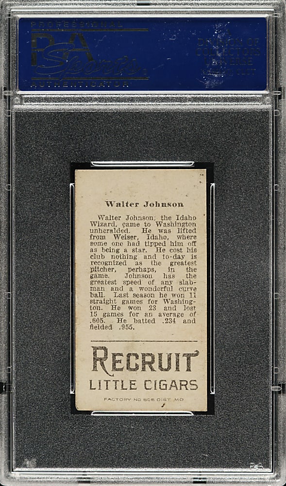 1912 T207 Brown Background Walter Johnson PSA VG-EX 4