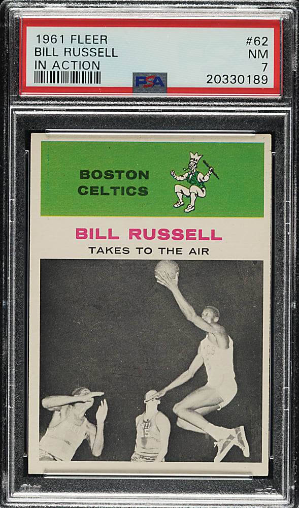 1961-1962 Fleer Basketball #62 Bill Russell In Action PSA NM 7