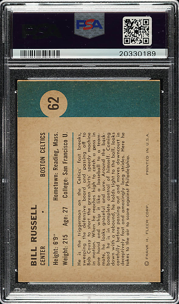 1961-1962 Fleer Basketball #62 Bill Russell In Action PSA NM 7