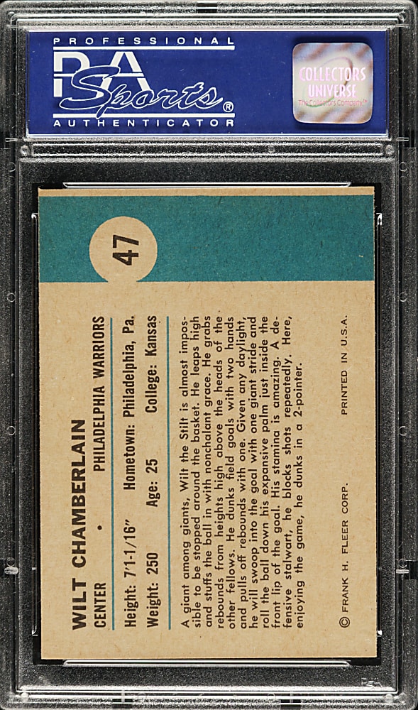 1961-1962 Fleer Basketball #47 Wilt Chamberlain In Action PSA NM-MT 8