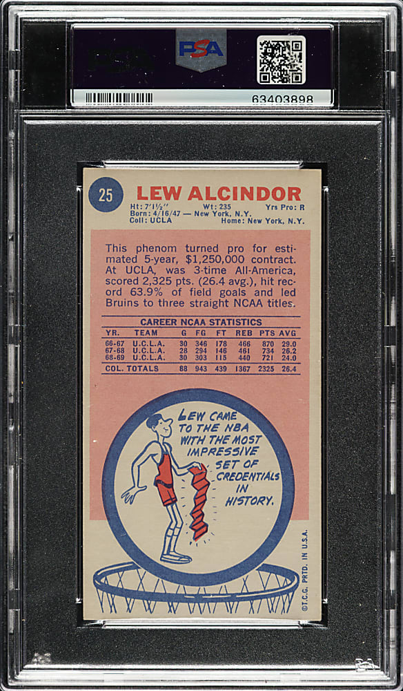 1969-1970 Topps Basketball #25 Lew Alcindor Rookie PSA EX 5