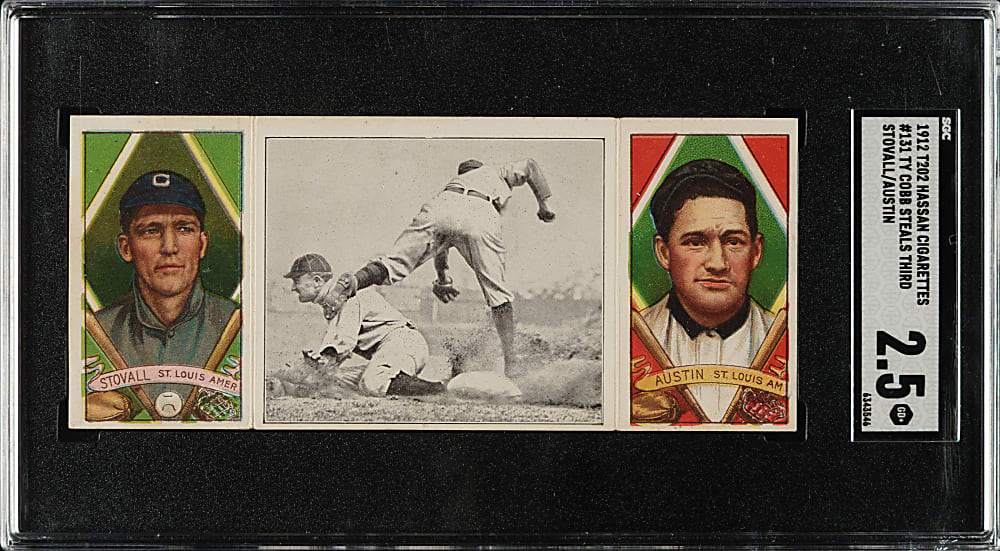 1912 T202 Hassan Triple Folder "Ty Cobb Steals Third" Austin/Stovall SGC GOOD+ 2.5
