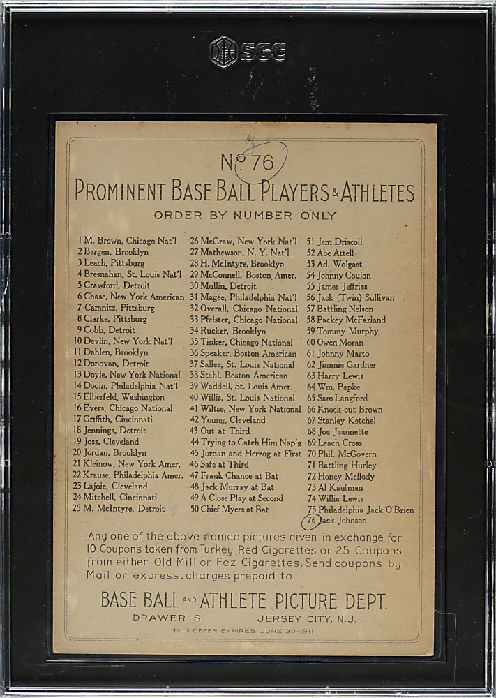 1911 T9 Turkey Red Boxing #76 Jack Johnson SGC FAIR 1.5