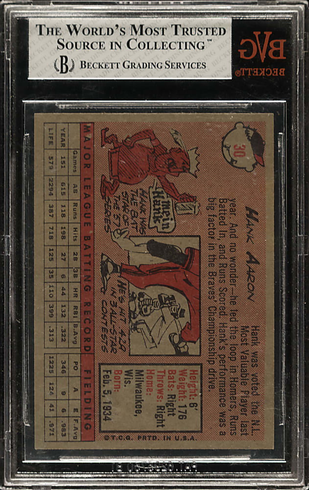 1958 Topps #30 Hank Aaron Yellow Letters BVG NM-MT 8 - Highest Graded!