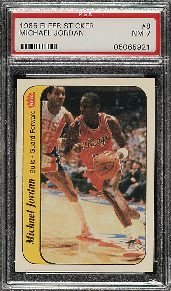 1986-1987 Fleer Basketball Sticker #8 Michael Jordan Rookie PSA NM 7
