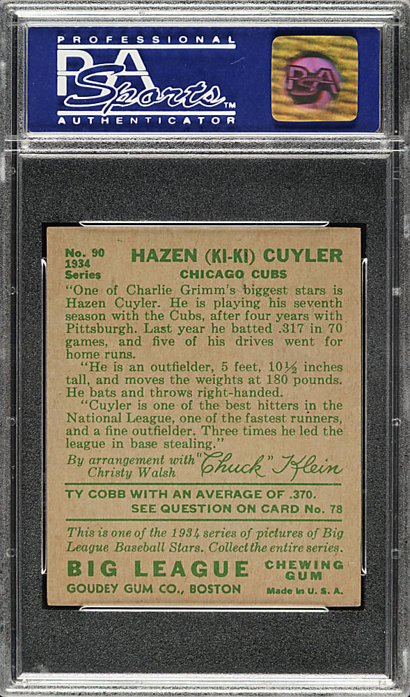 1934 R320 Goudey #90 KiKi Cuyler PSA NM 7