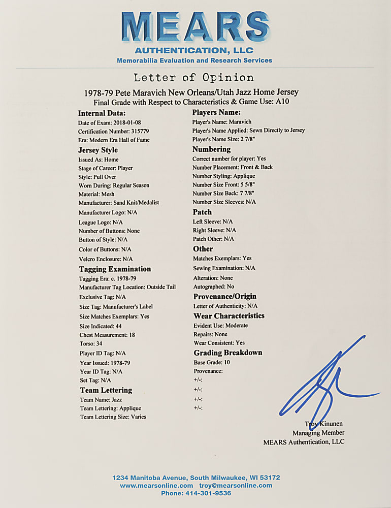 1978-1979 Pete Maravich New Orleans/Utah Jazz Game-Used Home Jersey MEARS A10