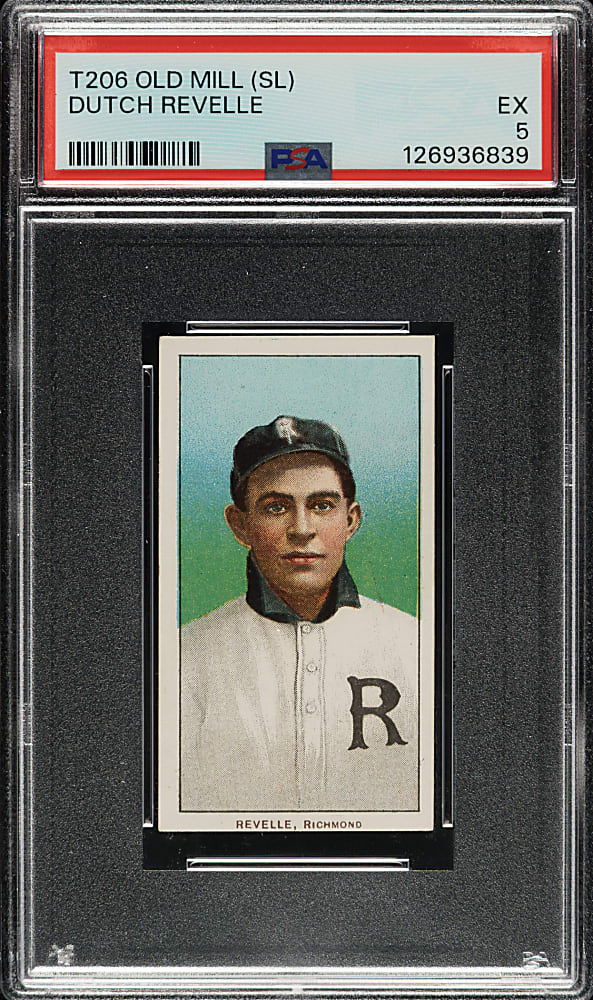 1909-1911 T206 White Border Dutch Revelle Southern Leaguer PSA EX 5 - Old Mill Back