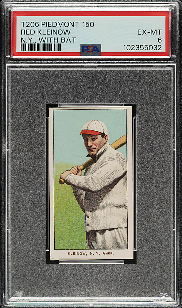 1909-1911 T206 White Border Red Kleinow New York with Bat PSA EX-MT 6