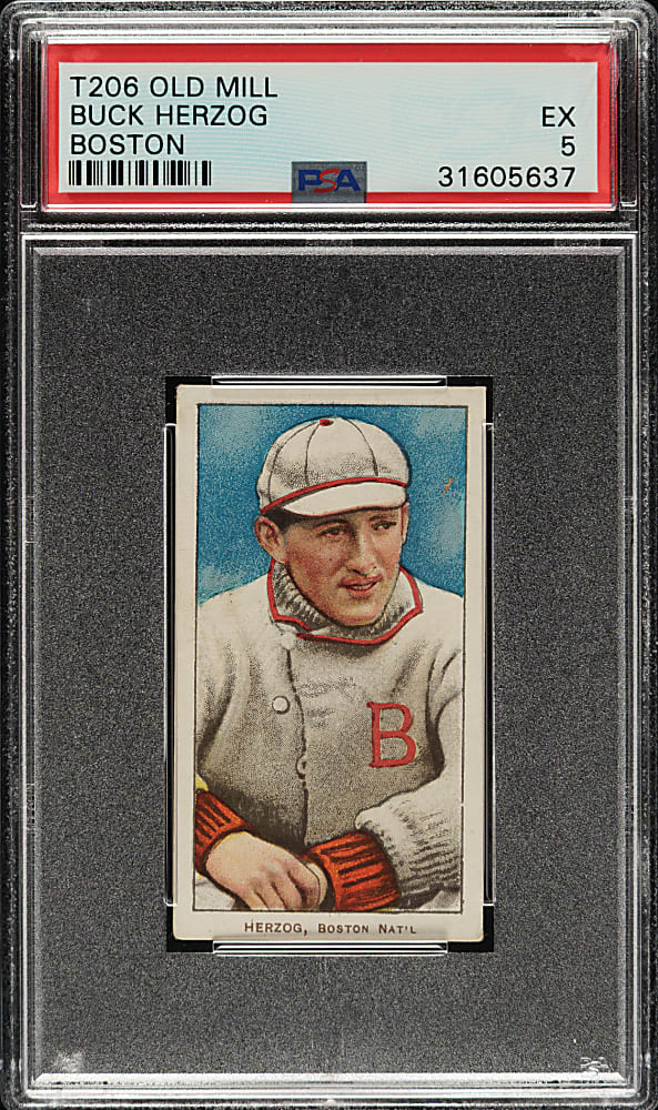 1909-1911 T206 White Border Buck Herzog Boston PSA EX 5 - Old Mill Back