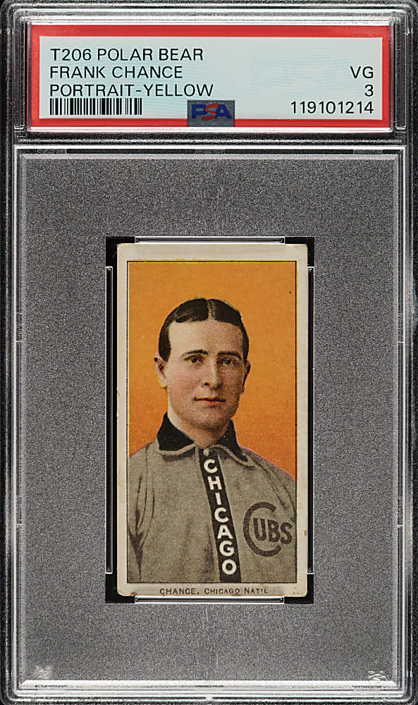 1909-1911 T206 White Border Frank Chance Portrait Yellow Background PSA VG 3 - Polar Bear Back