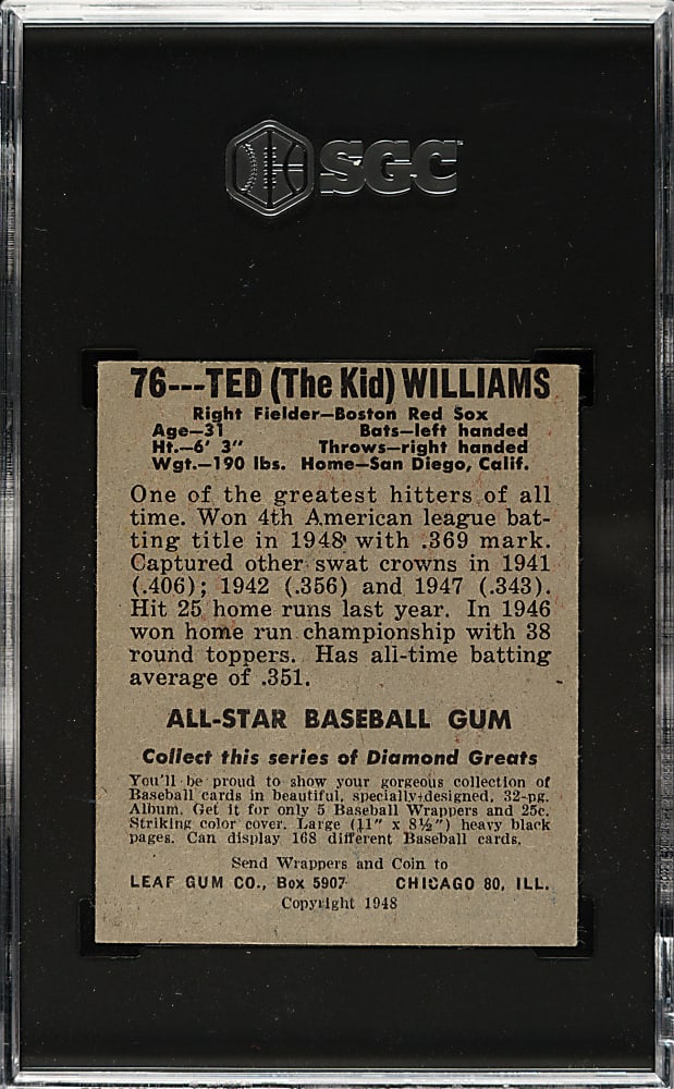 1948-1949 Leaf #76 Ted Williams SGC VG 3