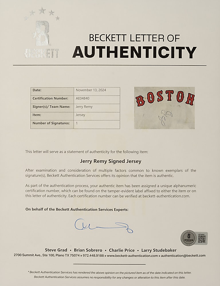 1977-1978 Jerry Remy and Doug Griffin Boston Red Sox Signed Game-Used Jersey - PSA/DNA and Beckett