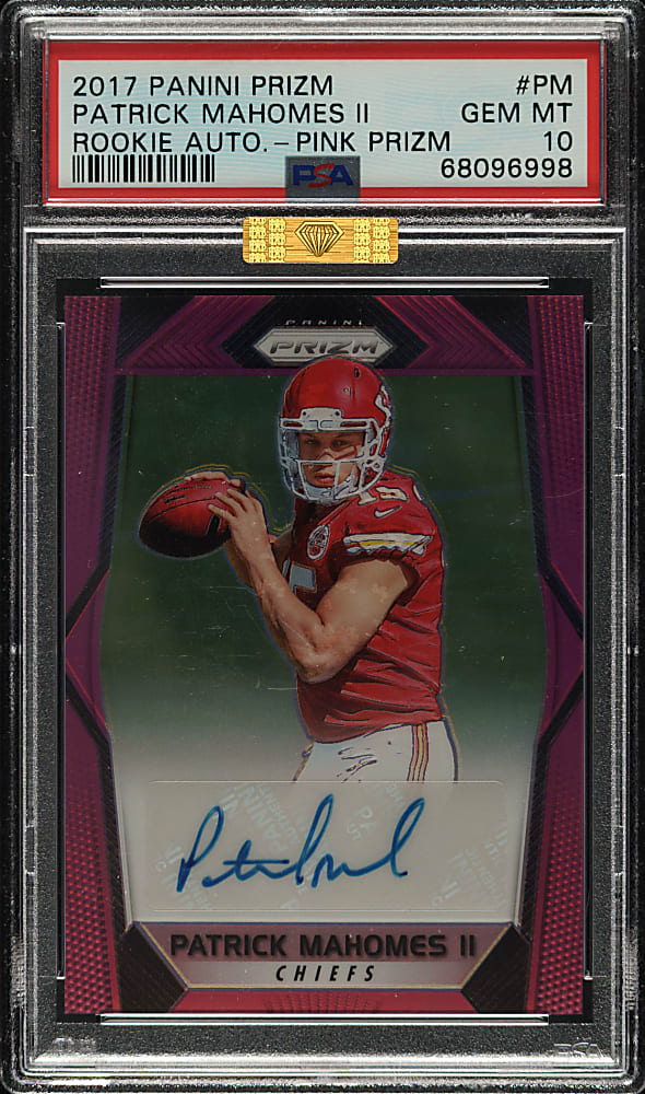 2017 Panini Prizm Football Rookie Autographs #PM Patrick Mahomes II Rookie Pink Prizm PSA GEM MINT 10 (MBA Gold Diamond)