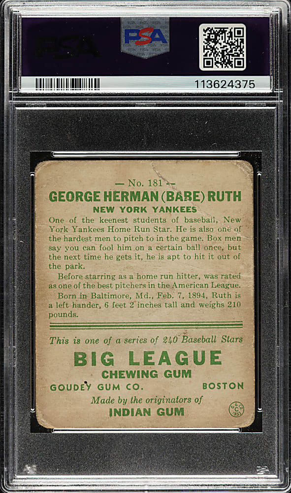 1933 R319 Goudey #181 Babe Ruth PSA POOR 1