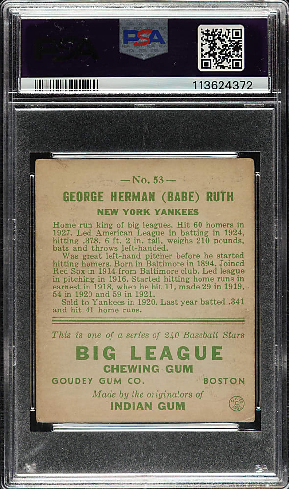 1933 R319 Goudey #53 Babe Ruth PSA VG 3 (MK)