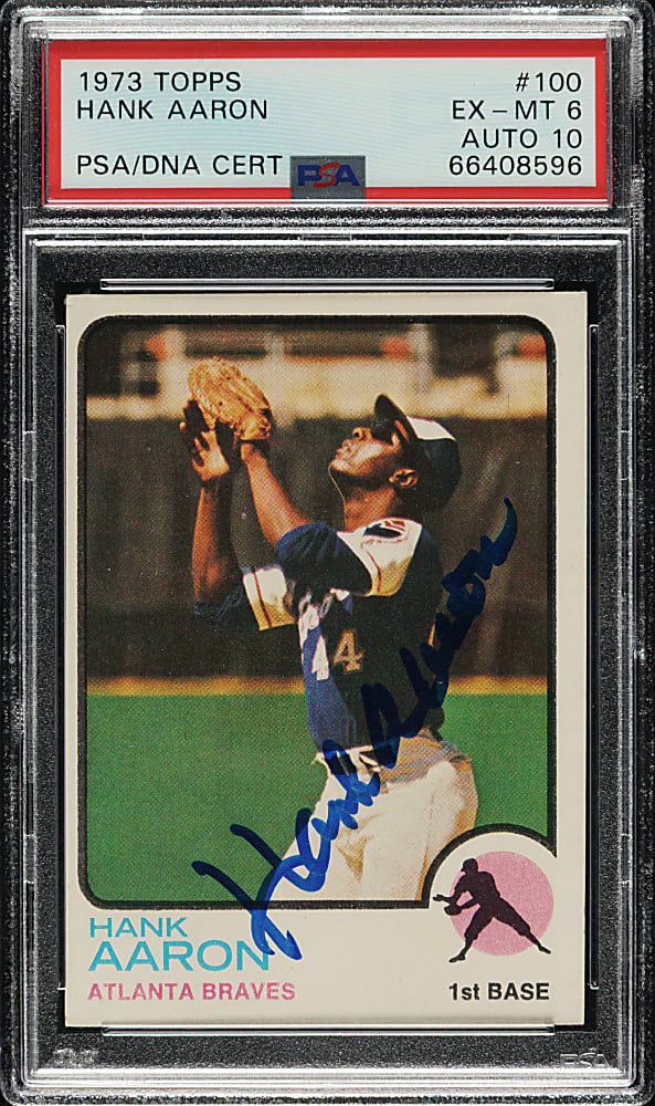 Signed 1973 Topps #100 Hank Aaron PSA EX-MT 6 with GEM MINT 10 Signature