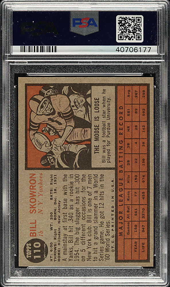 1962 Topps #110 Bill Skowron Green Tint PSA MINT 9 - Highest Graded!