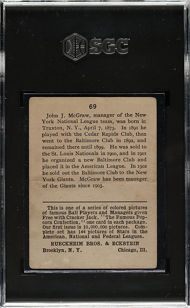 1914 E145 Cracker Jack #69 John McGraw SGC GOOD+ 2.5