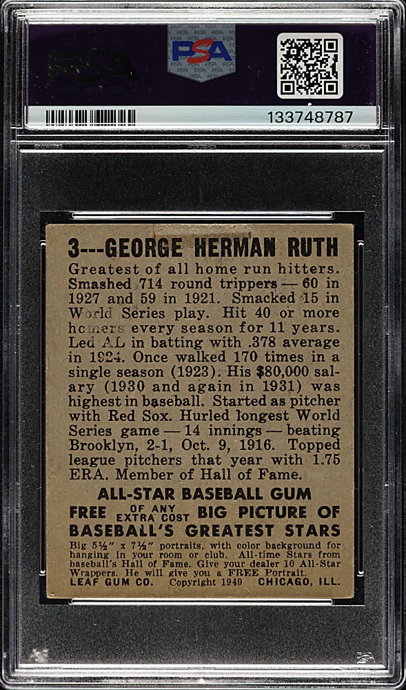 1948-1949 Leaf #3 Babe Ruth PSA GOOD 2