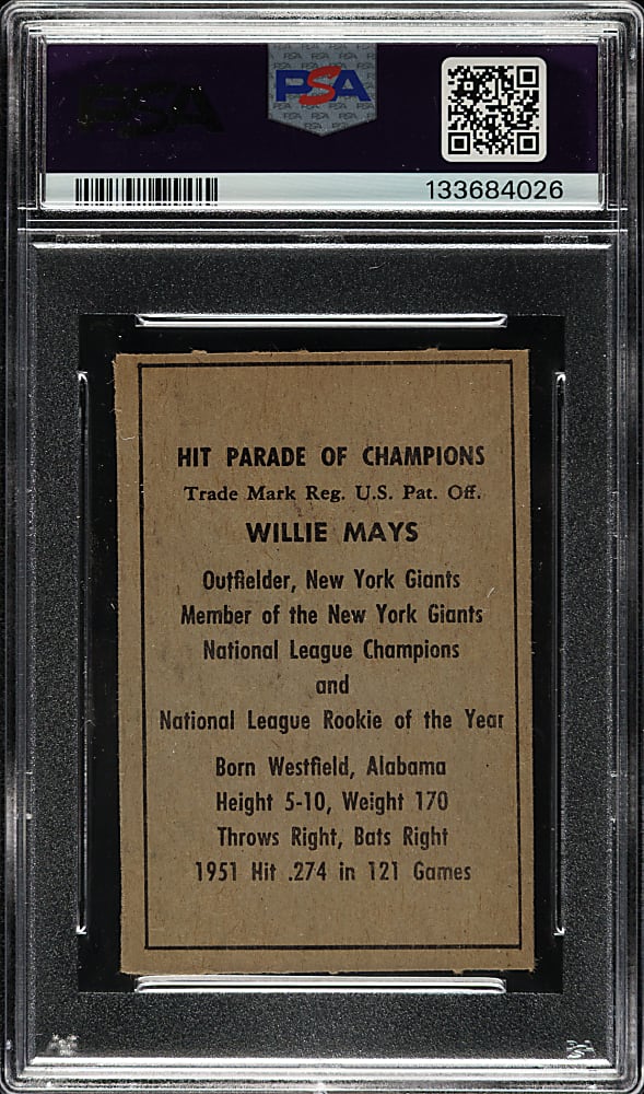 1952 Berk Ross Willie Mays PSA EX-MT 6