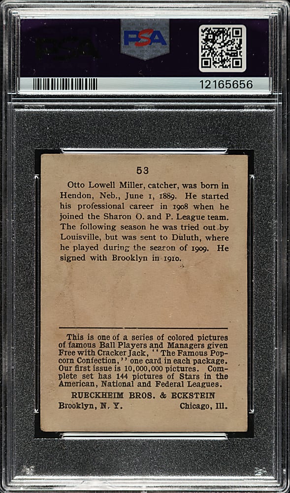 1914 E145 Cracker Jack #53 Otto Miller PSA GOOD 2