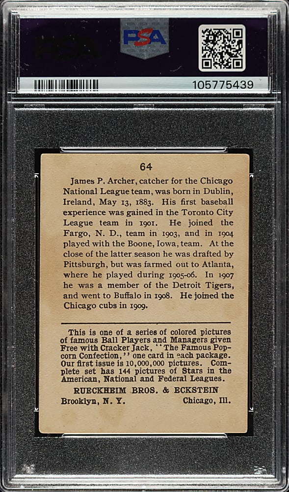 1914 E145 Cracker Jack #64 Jimmy Archer PSA GOOD 2