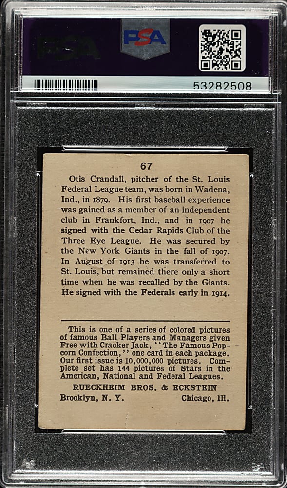 1914 E145 Cracker Jack #67 Otis Crandall PSA POOR 1