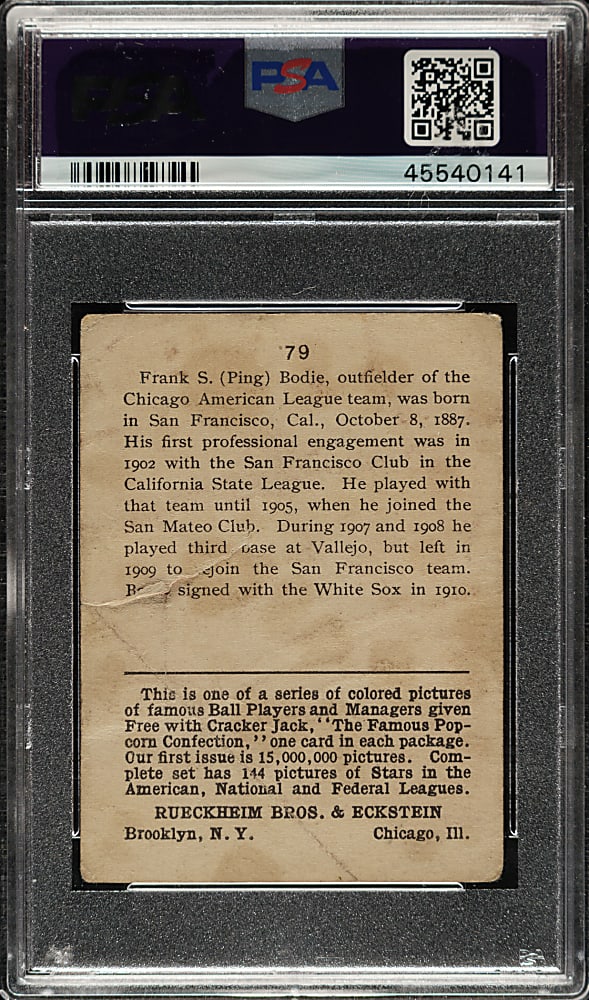 1914 E145 Cracker Jack #79 Ping Bodie PSA POOR 1