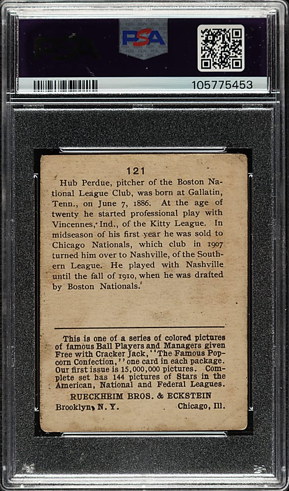 1914 E145 Cracker Jack #121 Hub Perdue PSA POOR 1