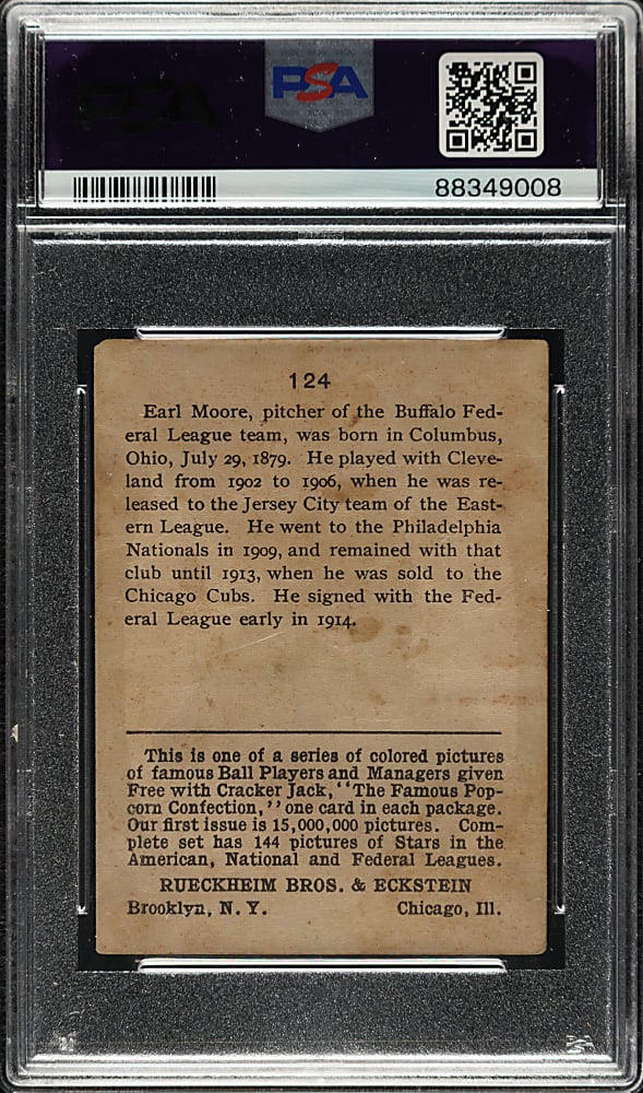1914 E145 Cracker Jack #124 Earl Moore PSA POOR 1
