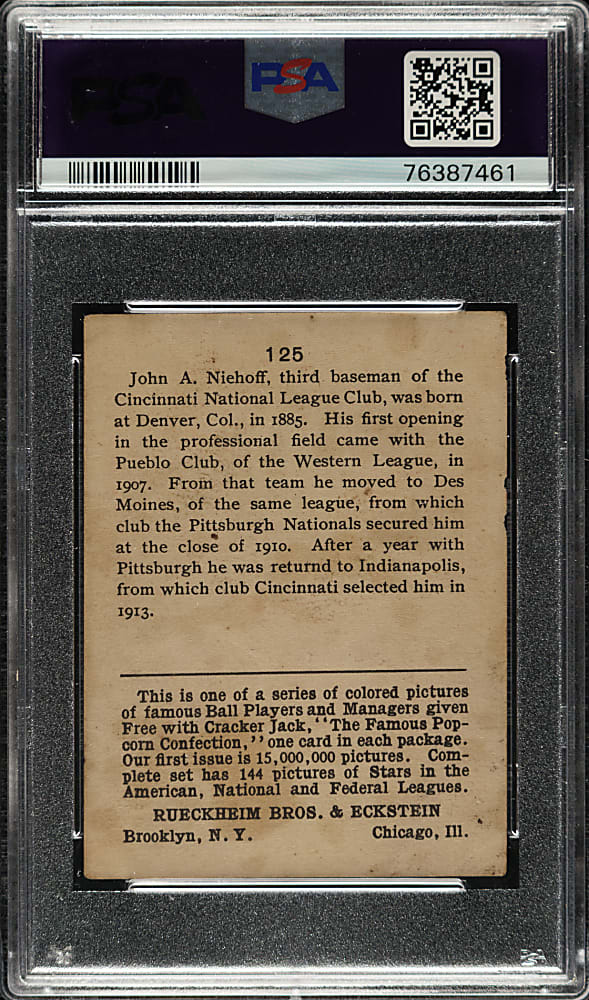 1914 E145 Cracker Jack #125 Bert Niehoff PSA POOR 1