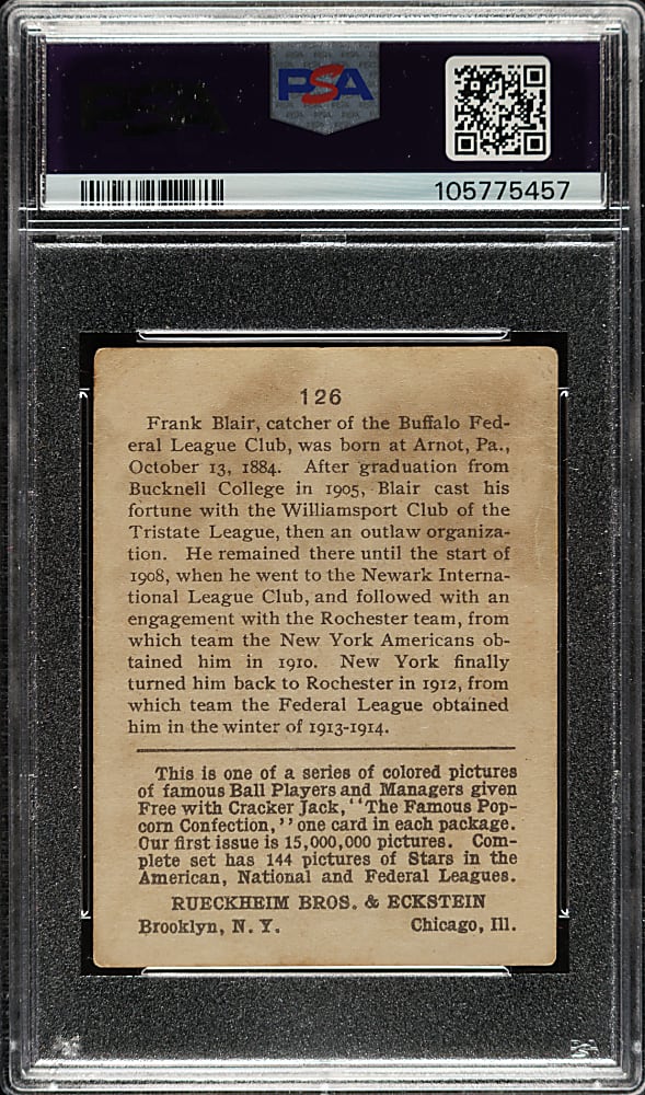 1914 E145 Cracker Jack #126 Walter Blair PSA POOR 1