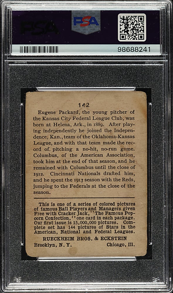 1914 E145 Cracker Jack #142 Eugene Packard PSA FAIR 1.5