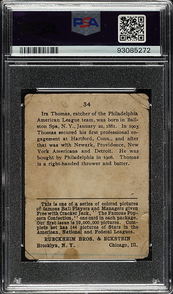 1914 E145 Cracker Jack #34 Ira Thomas PSA FAIR 1.5