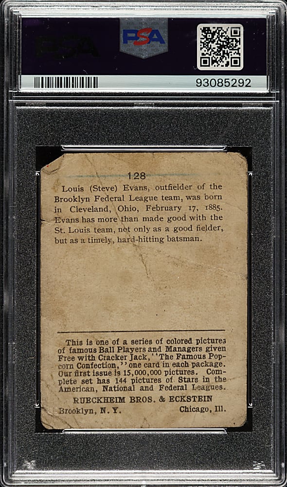 1914 E145 Cracker Jack #128 Steve Evans PSA POOR 1