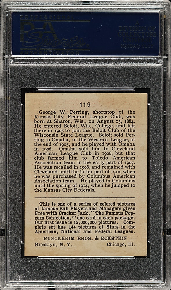 1914 E145 Cracker Jack #119 George Perring PSA FAIR 1.5
