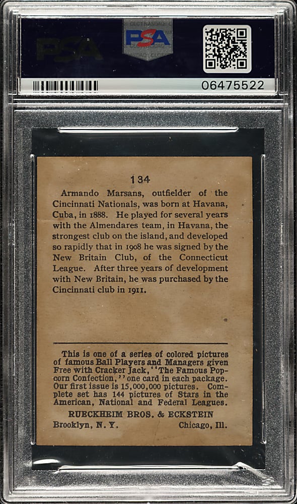 1914 E145 Cracker Jack #134 Armando Marsans PSA GOOD 2