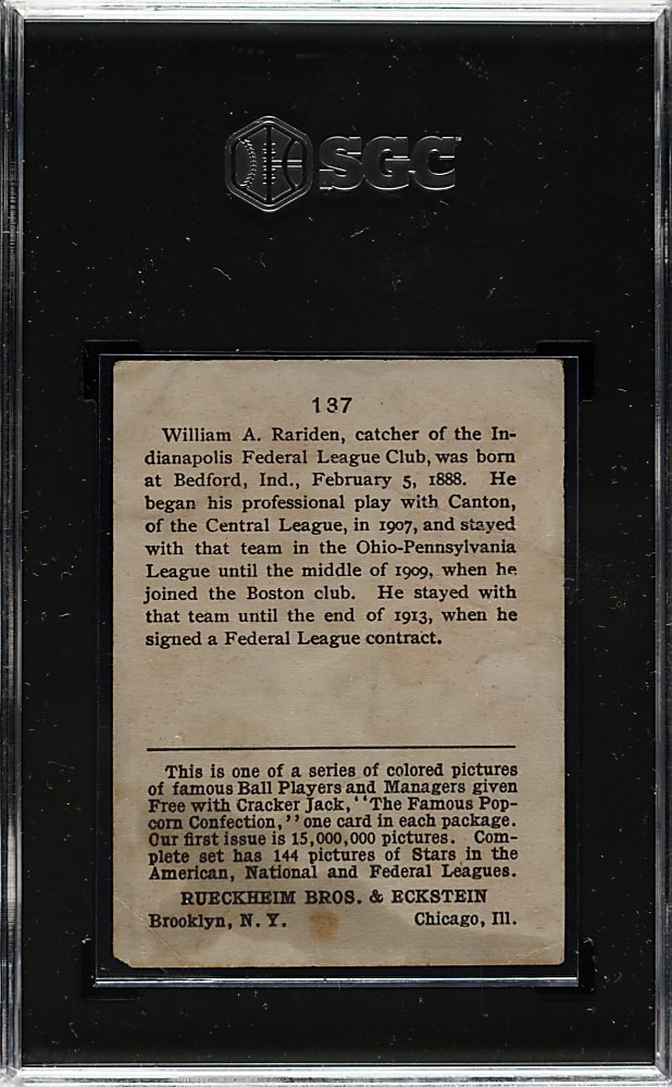 1914 E145 Cracker Jack #137 Bill Rariden SGC POOR 1